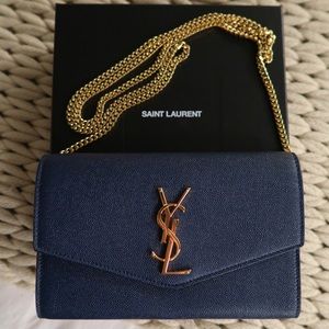 YSL Saint Laurent UPTOWN CHAIN WALLET IN GRAIN DE POUDRE EMBOSSED LEATHER